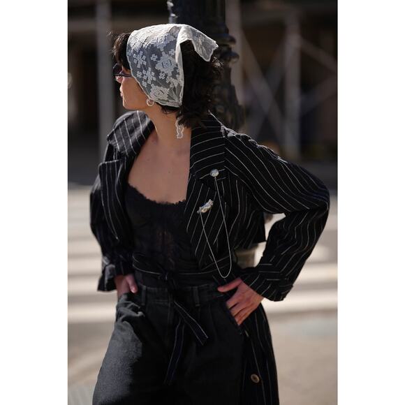 #232 NWT-Free People Linen Blend Blue Striped Melia Mac Trench Coat Sz:M Ret$228 - Picture 5 of 8